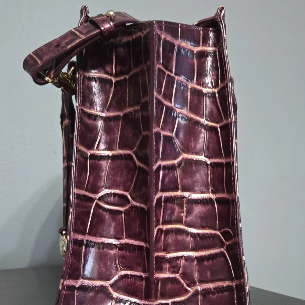 Brahmin Purple Croc Embossed Satchel Bag - Picture 3 of 5